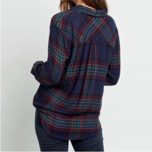 Rails Hunter Marine Rose Teal Plaid Flannel Button Down Long Sleeve Shirt Small - Picture 2 of 10